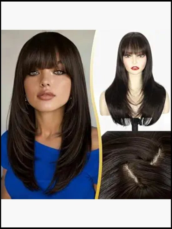 20 Inch Layered Straight Wig with Bangs Heat Resistant Synthetic Hair Daily main image 6